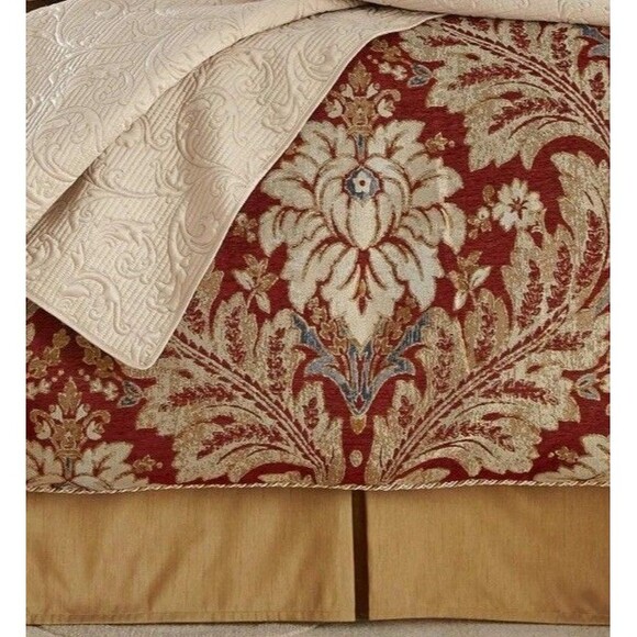 Croscill Arden Burgundy Gold Blue Floral Jacquard Comforter Queen Elegant Trim - Picture 11 of 11